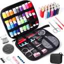 JUNING Sewing Kit with Case Portable Sewing Supplies for Home Traveler, Adults, Beginner, Emergency, Contains Thread, Scissors, Needles,Measuring Tape (M-18 Threads-Black)