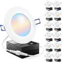 Sunco 12 Pack 4 Inch LED Recessed Lights, Canless Ceiling Light Slim, 650 LM, 10W, Selectable CCT 2700K/3000K/4000K/5000K/6000K, Dimmable, Wafer Thin, with Junction Box ETL.