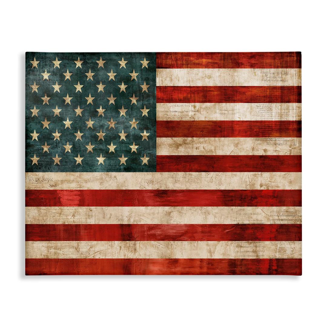 Stupell Industries 'US American Flag Rustic', Canvas Art, 30 x 24 Inches, Easy to Hang and Sturdy, Made in USA, by Luke Wilson