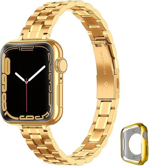 Metal band Compatible with Apple Watch Band 46mm 45mm 44mm 42mm 41mm 40mm 38mm for women, Slim and Thin Stainless Steel Replacement Adjustable Wristband for iWatch Series 11/10/9/8/7/6/5/4/3/2/1/SE Size: 38mm/40mm/41mm