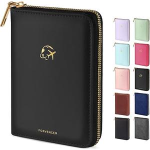 Forvencer Passport Holder Cover with Safe Zipper Closure, Premium Passport Wallet for Travel, Cute RFID Blocking Card Case, Waterproof Travel Accessories for Women, Black