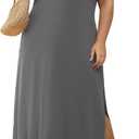 Nemidor Plus Size Maxi Dresses for Curvy Women Casual Summer Slit Loose Short Sleeve Long Dress with Pocket 14-26 (Gray)