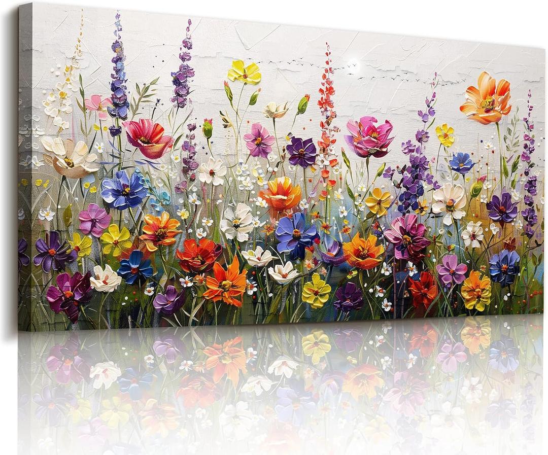 imjiayu Colorful Wildflower Canvas Wall Art, Abstract Floral Meadow Print, 40"L x 20"W