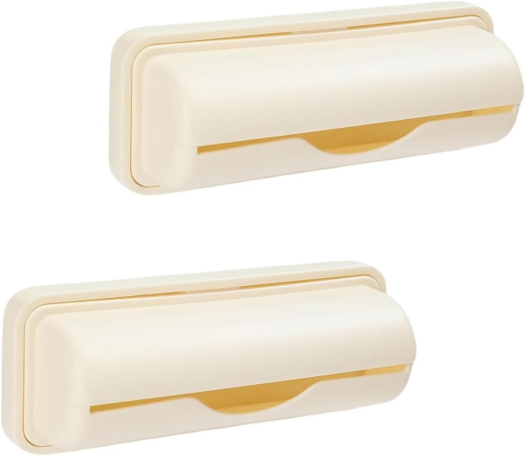 2 PCS Trash Bag Dispenser Roll Holder Bottom of Can, Adhesive Wall Mount Kitchen Garbage Bag Organizer and Storage Under Sink Inside Trashcan Cabinet for Home Bathroom (Beige)