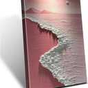 Framed Pink Ocean Wave Sunset Landscape Beach Wall Art Decor Canvas Print Painting Wall Art Picture Poster Gallery Bedroom Living Room Office Decor 16x24 Inch Ready to Hang