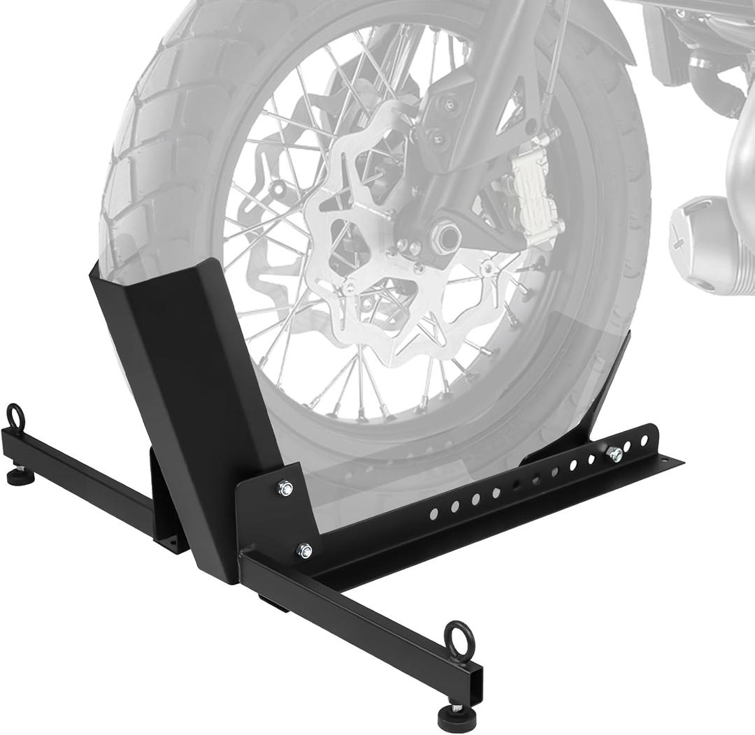Motorcycle Front Tire Chock, Adjustable Motorcycle Wheel Chock, 1500 lbs Heavy Duty Wheel Stand for 15"-30" Wheels, Motorbike Front Chock High-Grade Steel Trailer Stand(Black)