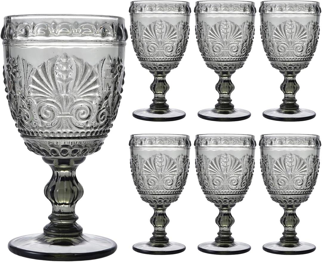 6 Pcs Black Wine Glasses,Goblet Glasses,Vintage Glassware, Made of Sturdy and Durable Glass Can be Used for Weddings, Everyday Fun Parties and More! (10 Ounces (Set of 6))
