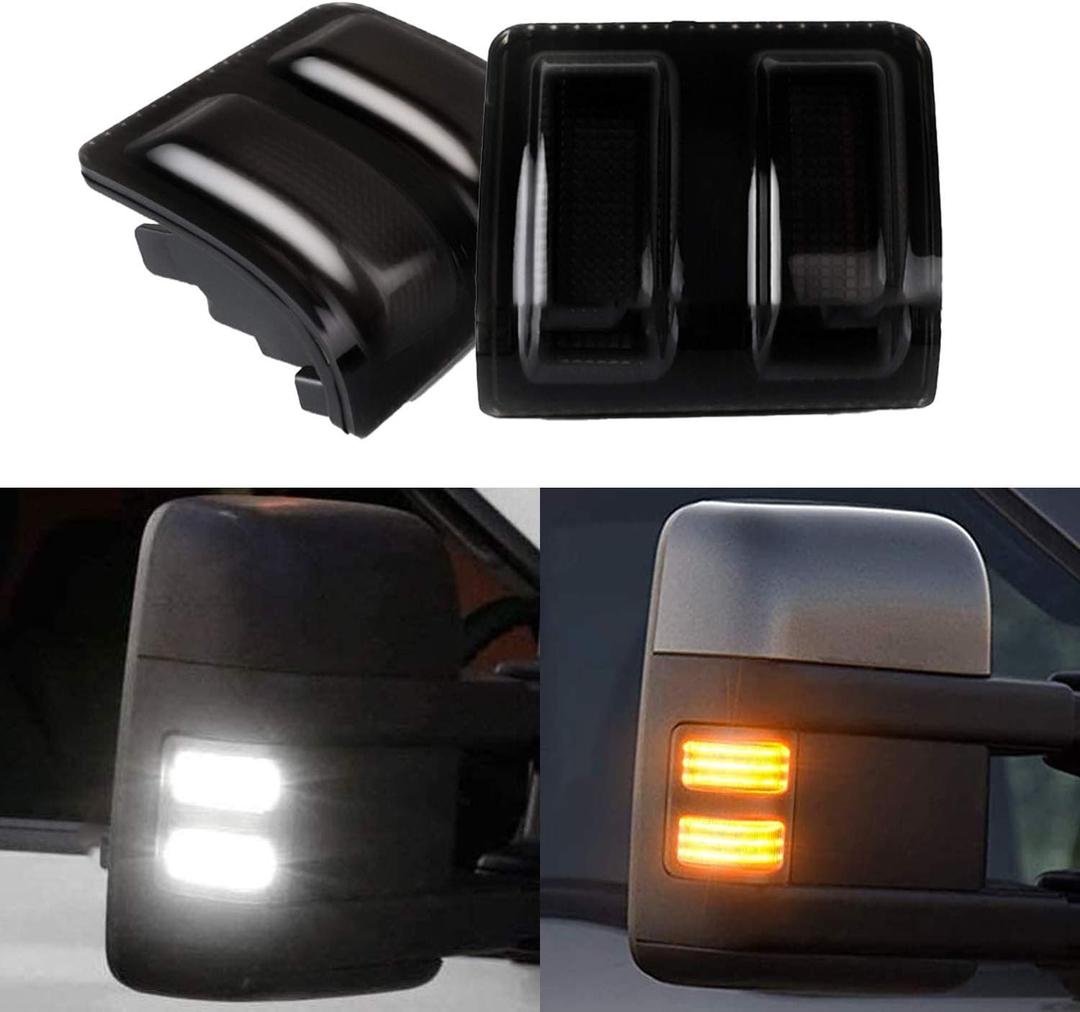 LED Side Mirror Marker Light Replacement Compatible With Ford 13-14 F-150 08-16 F-250 F-350 F-450 F-550 Super Duty V8 V10 White Running/Parking Light Amber Turn Signal Light Dual Color (A Pair)