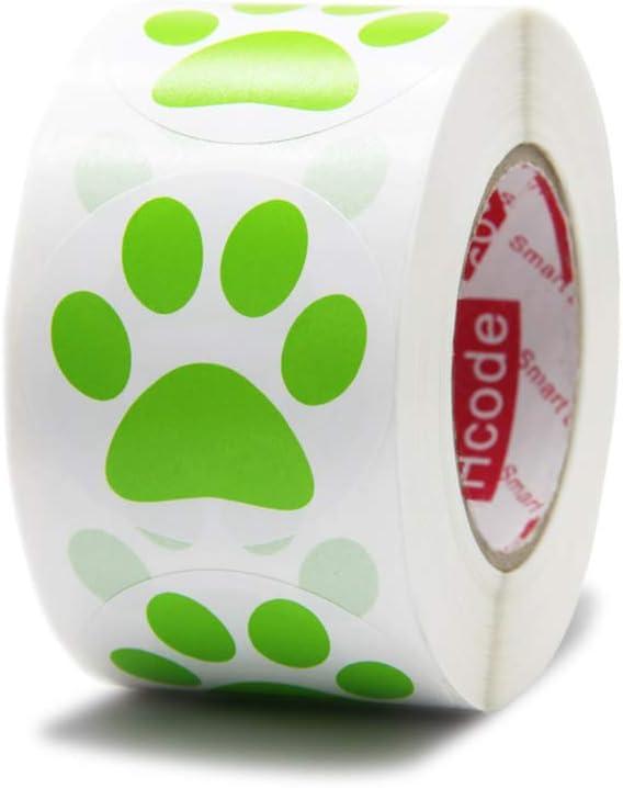 Hcode 1.5" Round Green Bear Paw Print Stickers Dog Puppy Paw Stickers 500 Pieces per Roll (1 roll, Green)