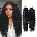 Curly Human Crochet Hair Water Wave Human Hair Crochet Braids Knotless Pre-Separated Water Curl Human Hair Lightweight Reusable Feather Crochet Hair Natural Color 14 Inch 120g