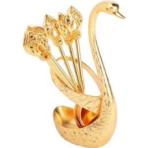 Coffee Spoon Set with Holder,4.1'' Mini Dessert Spoons Set,Espresso Spoons Set,Elegant and Charming Decorative Coffee Spoon Organizer Serving Kit for Fruit,Stirring,Mixing,Sugar,Ice Cream,Cake(Gold)