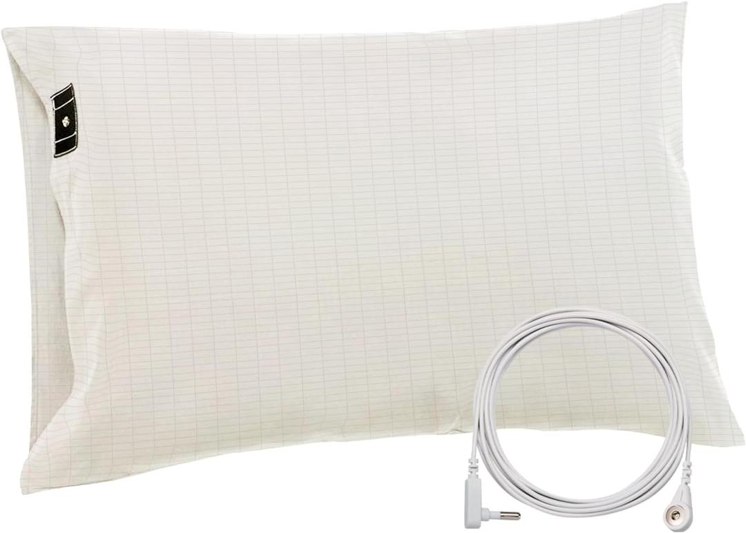 Grounding Pillowcase Grounding Pillow Case, 20"x30" Grounding Pillowcases Queen Size with 15ft Grounding Cord for Better Sleep, Beige