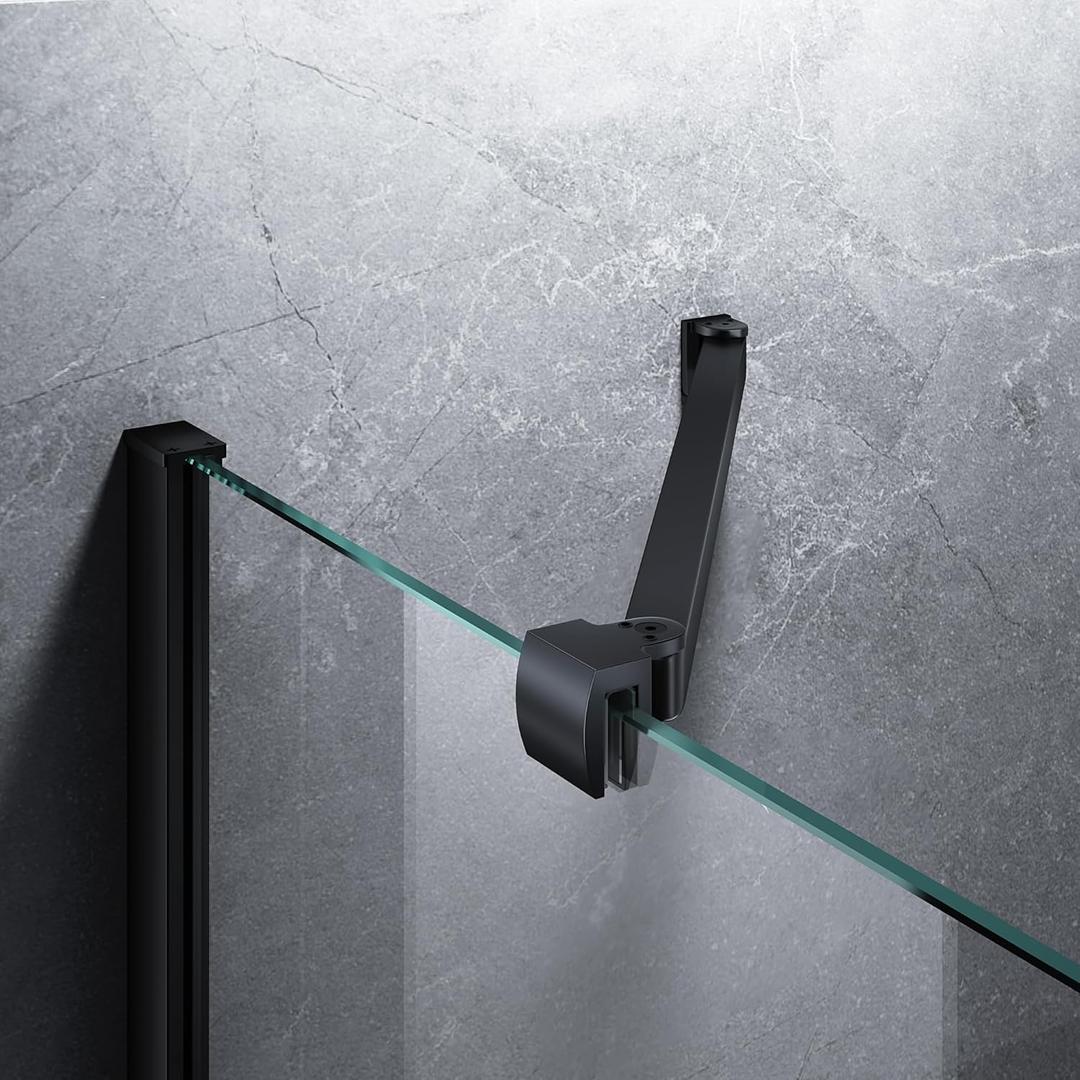 Frameless Shower Door Support Bar, Stainless Steel Wall-to-Glass Support Arm to Fixed Shower Glass Panel, for 1/4"-3/8" (6-10 mm) Door, 180 Pivot & Stow-Flat Mode (Matte Black, 15.8-inch(400mm))