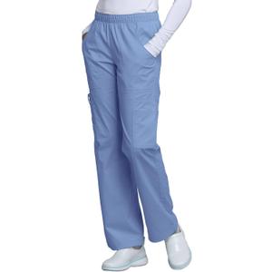Cherokee Scrub Pants for Women Mid Rise Pull-On Cargo Medical Uniform 7 Pocket Elastic Waist Adjustable Hem Stretch 4005 (Blue, L)