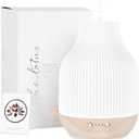 Essential Oil Diffuser Lamp, White Ceramic + Wood, Ultrasonic 180ml, Whispersoft, 4 Timers + 5 Light Settings, Auto Shut Off, Home + Office, Humidifier Air Purifier Aromatherapy