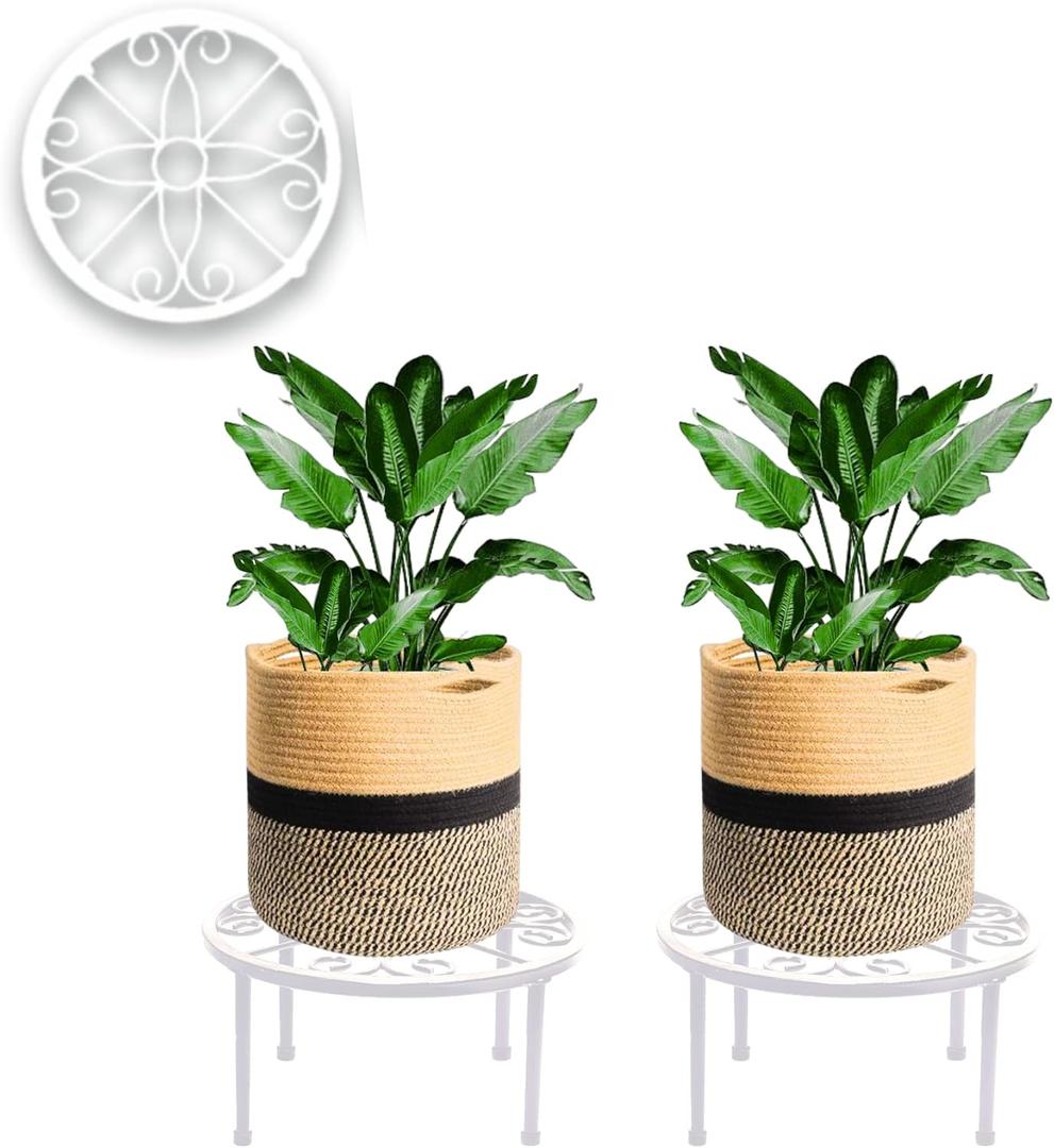 Maxona 2 Pack 7.9 inch White Color Round Shape Metal Plant Stands-Sturdy Flower Pot Shelf for Various Plants, Strong Anti-Rust Iron Support, Decorative Display Racks for Indoor and Outdoor Garden