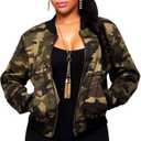 sexycherry Casual Jackets for Women Long Sleeve Lightweight Outwear Bomber Coats with Pockets (Medium, Army Camo With Lining)