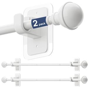 ENJOYBASICS 2 Pack No Drill Curtain Rods for Window 28 to 48 Inches, 5/8 Inch Diameter Renter Friendly Drapery Rod with Adhesive Brackets without Drilling, Adjustable from 27 to 52 Inches, White