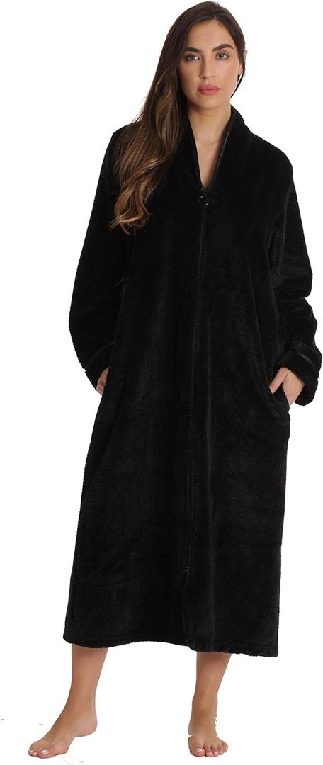 Just Love Textured Plush Zipper Lounger Robe for Women (3X, Black)