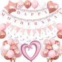 DMIGHT Mothers Day Decorations Happy Mothers Day Banner with Rose Gold Latex & Foil Balloons, Hanging Swirls for Pink Mothers Day Party Supplies