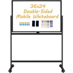 BSTPCOO Magnetic Dry Erase Board with Stand, Double-Sided 36"x24" White Board with Stand, Mobile Whiteboard Rolling Whiteboard on Wheels for Kids & Adults, 2 Eraser, 10 Markers, 12 Magnets
