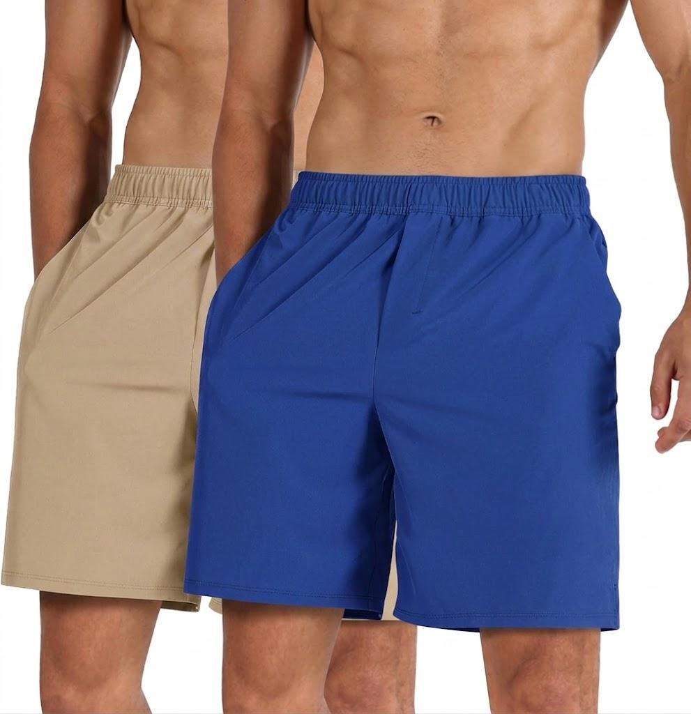 2 x ODODOS Men's Athletic Shorts with Pockets 7" Quick Dry Lightweight Workout Gym Running Shorts, Royal Blue, Small