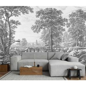 Vintage Forest Mural Wallpaper Gray Tree Woodland Wallpaper Large Art Wall Mural for Bedroom Living Room(Not Self-Adhesive) (106" x 75")