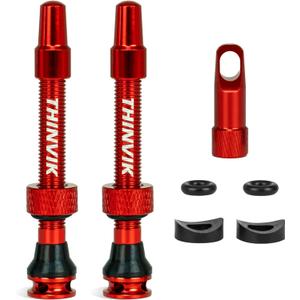 Thinvik Upgraded Presta Tubeless Valve Stem 48/65/85mm, Super Light Presta Valve Stem Kit for Tubeless Tires (Valve Stem Cap + Valve Core Removal Tool Included)- Diverse Color and Size Options(Pair) (Red)