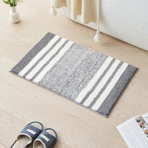 CozeCube Bath mats for Bathroom Non Slip, Fluffy Absorbent Microfiber Bath mat Washable, Aesthetic Bathroom Rugs, Small Grey Striped Bath mat, Grey, 24" x 16"