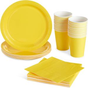 Sustainable Greetings Juvale 72 Pieces of Party Supplies with Paper Plates, Cups, and Napkins for Birthday Decorations (Serves 24) (Yellow) - Yellow Birthday Decorations