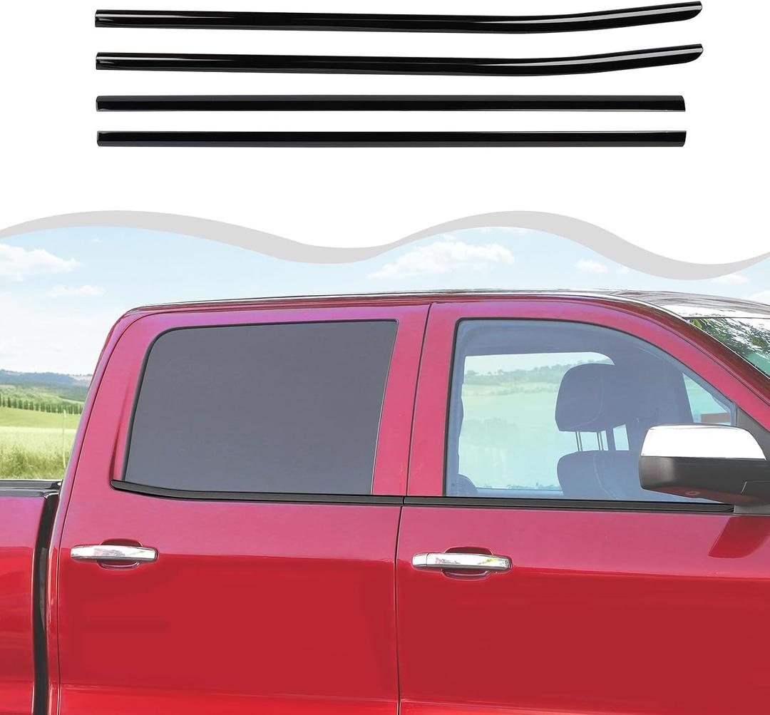 Polished Stainless Steel Chrome Window Sill Trims Compatible with 2014-2018 Chevy Silverado & for GMC Sierra Black Outer Window Sills Trims Accessories Exterior 4ps