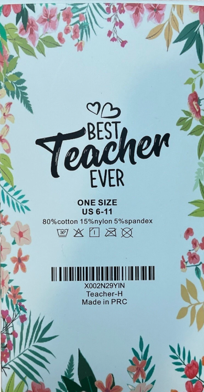Best Teacher Ever Socks “This Teacher Is Off Duty” Sole Women's One Size 6 - 11