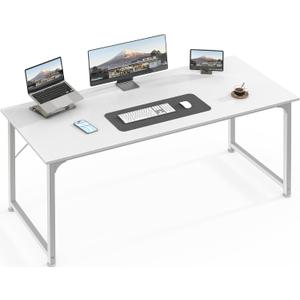 Huuger Computer Desk, 55 Inch Home Office Desk, Gaming Writing Work from Home Study Desk, Large Legroom, Sturdy Metal Frame, Modern Simple, White, 54inch