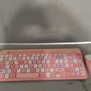 Retro Wireless Keyboard with Round Keycaps, 2.4GHz Full-Size USB Cute Wireless Keyboard Mouse for Computer, Desktop, Laptop and Computer (Pink-Colorful)