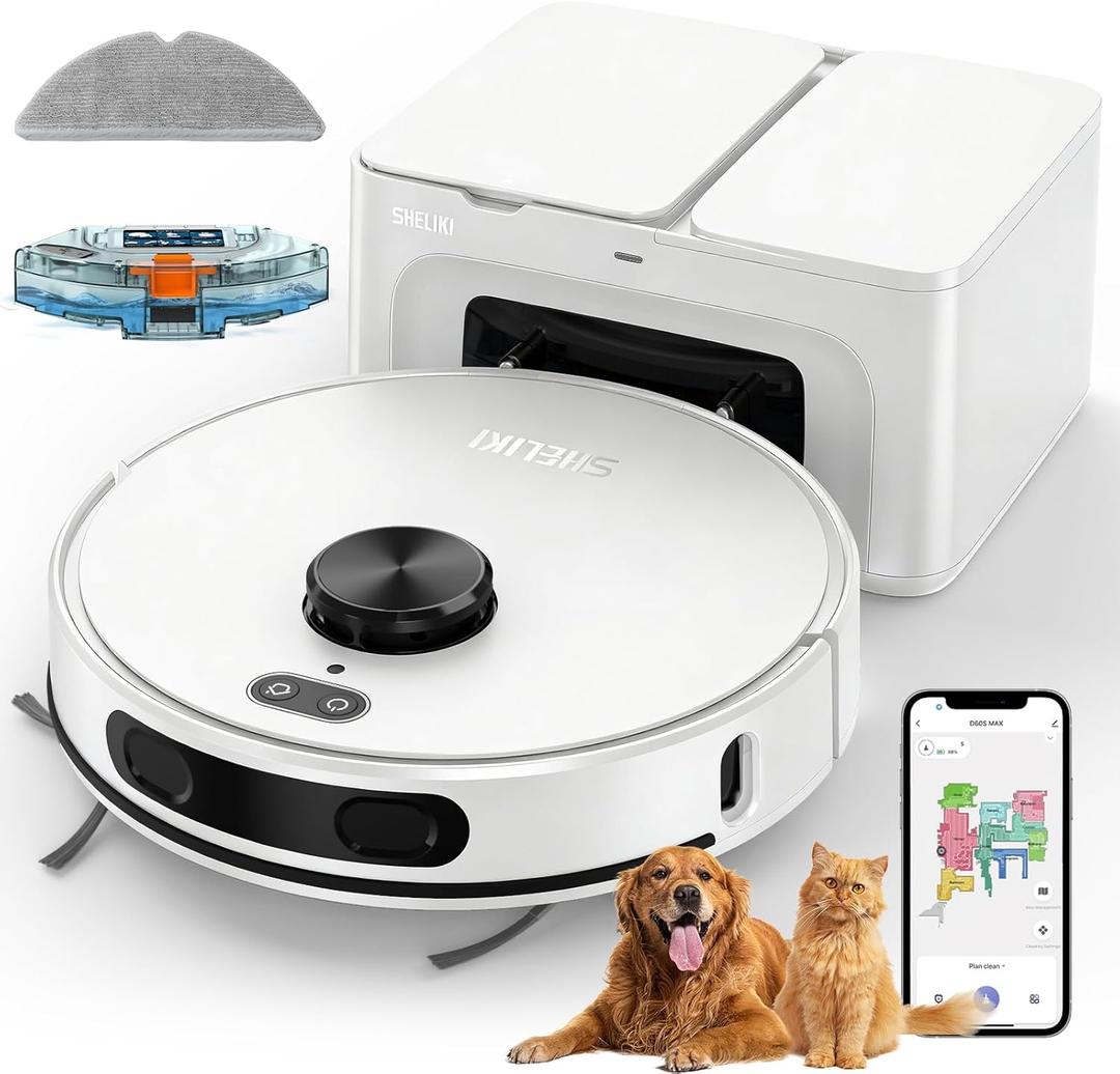 Robot Vacuum and Mop Combo, Self-Emptying Robotic Vacuums Cleaner Smart Mapping, 2-3 Months Hands-Free Base Strong Suction & LiDAR Navigation, 220 Mins Long Runtime for Pet Hair, Hard Floor, Carpet
