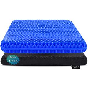 Gel Seat Cushion for Long Sitting, Extra Thick Gel Cushion for Wheelchair Soft Chair Pads Cushions for Office Home Chairs Car Seats Long Trips - Back Sciatica Hip Tailbone Pain Relief Cushion (Blue) (Extra Thick: 16.5x14.5x2 inch)