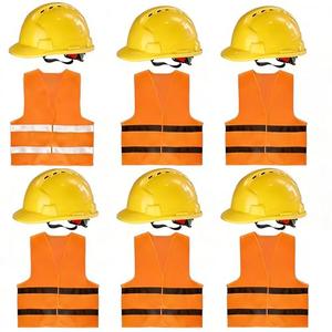 4 Pt. Suspension Hard Hat with Safety Vests Bulk Safety Helmets Adjustable Ratchet Hard Hats, Vents & Sweat Cotton Brow Pad - ABS Construction Helmets for Work Sites & Outdoor Labor (Yellow, 6 Set)