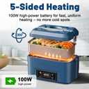 Cordless Electric Lunch Box for Adults, Heated Lunch Box Battery Powered with Automatic Heating, 5.5 Cups Portable Food Warmer with Carry Bag for Work & Travel(Blue)