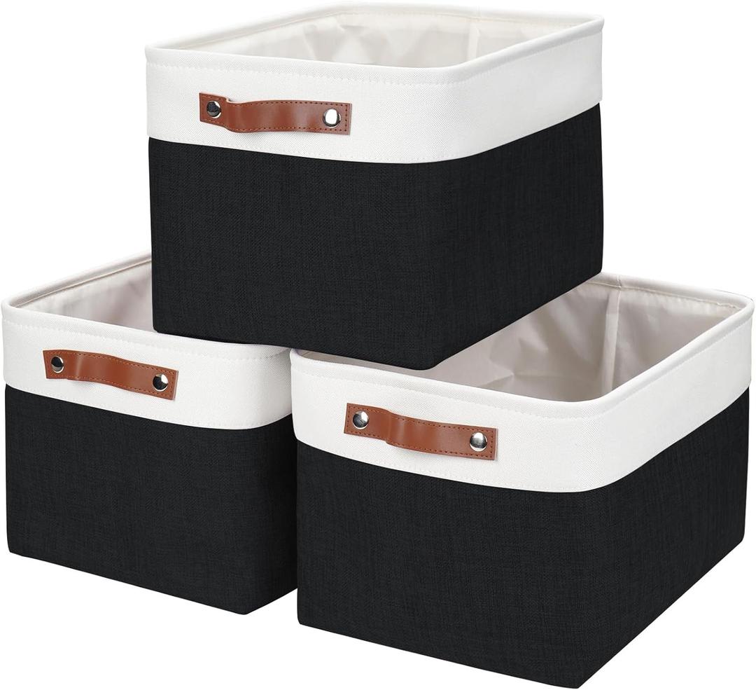 Storage Bins Large Fabric Storage Baskets for Shelves 3 Pack, Decorative Linen Closet Baskets with Handles for Organizing, Shelf, Clothes, Home, Office, 15x11x9.5Inches (Black&White) Storage Bins Large Fabric Storage Baskets for Shelves 3 Pack, Decorative Linen Closet Baskets with Handles for Organizing, Shelf, Clothes, Home, Office, 15x11x9.5Inches (Black&White)
