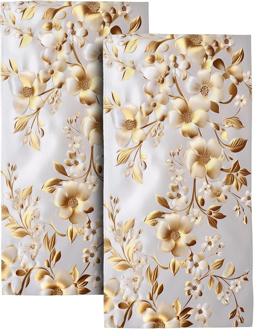 Cute Bath Hand Towels Set, Soft Absorbent Retro Golden Floral Decorative Hand Towels for Bathroom Gym Hotel Spa Home Flowers Towels,House Warming Gifts for Women Friends (14"x28") Cute Bath Hand Towels Set, Soft Absorbent Retro Golden Floral Decorative Hand Towels for Bathroom Gym Hotel Spa Home Flowers Towels,House Warming Gifts for Women Friends (14"x28")