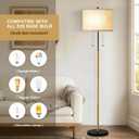 Luvkczc Floor Lamp, 62" Standing Lamp Tall Lamp with Fabric Lampshade&Pull Chain Corner Floor Lamps for Living Room, Bedroom,Office, Wood Grain 2 Bulb Socket