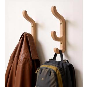 Wooden Wall Hook for Coat and Towel  2 Pack Beech Wood Hooks for Heavy Bags, Towels, Hats & Clothes, WCH3B, Wall Mounted 3 Curved Hooks Design, Modern Home Decor, Patent Pending, Large