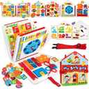 Coogam Toddler Felt Montessori Busy Book, Activity Busy Sensory Boards Fine Motor Skill Quiet Book Car Travel Busy Binder Autism Toys Preschool Learning Educational Toy Gift for 3 4 5 Year Old Kids