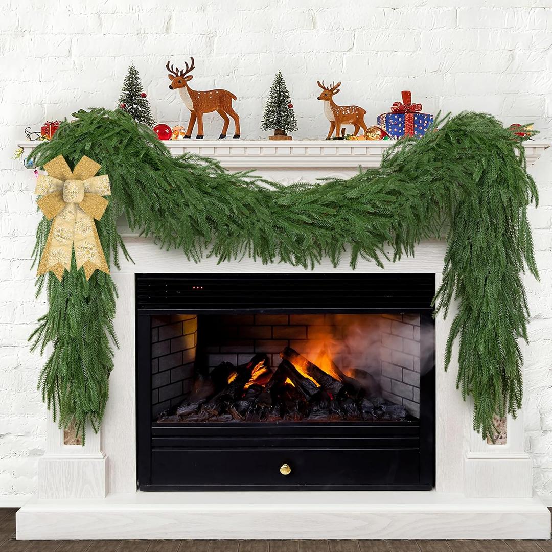 Palonu 1Pcs 9Ft Artificial Norfolk Garland, Faux Christmas Greenery Touched Like Real Needles Pine, Decoration for Table Mantle Wall Porch Fireplace Indoor Outdoor Winter Holiday Dcor