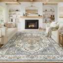 5x7 Area Rugs for Living Room Vintage Machine Washable Rugs Beige Lightweight Chenille Print Rug Low Pile Carpet Throw Rug for Bedroom Office Dining Kitchen Laundry Room Non Slip (5' x 7' (Rectangular), B| Beige)