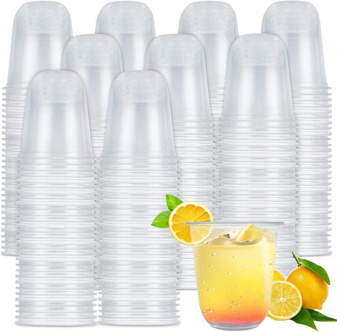 200 Pcs 12 oz Clear Plastic Cups, Plastic Stemless Glasses Disposable, Crystal Cups Suitable for Cocktails, Whiskey, Party