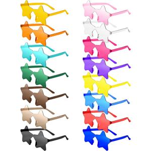 PLULON 15 Pairs Star Sunglasses Rimless Star Shape Sunglasses, Colorful Star Glasses Bulk Bachelorette Sunglasses Star Party Favors for Birthday Beach Kids Adult - Multicolor