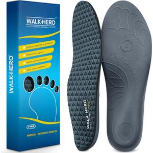 Walkhero Arch Support Inserts - Plantar Fasciitis Insoles for Women and Men, Flat Foot Inserts to Relieve Foot Pain and Fatigue (Men's 5-5 1/2 | Women's 7-7 1/2 Gray)