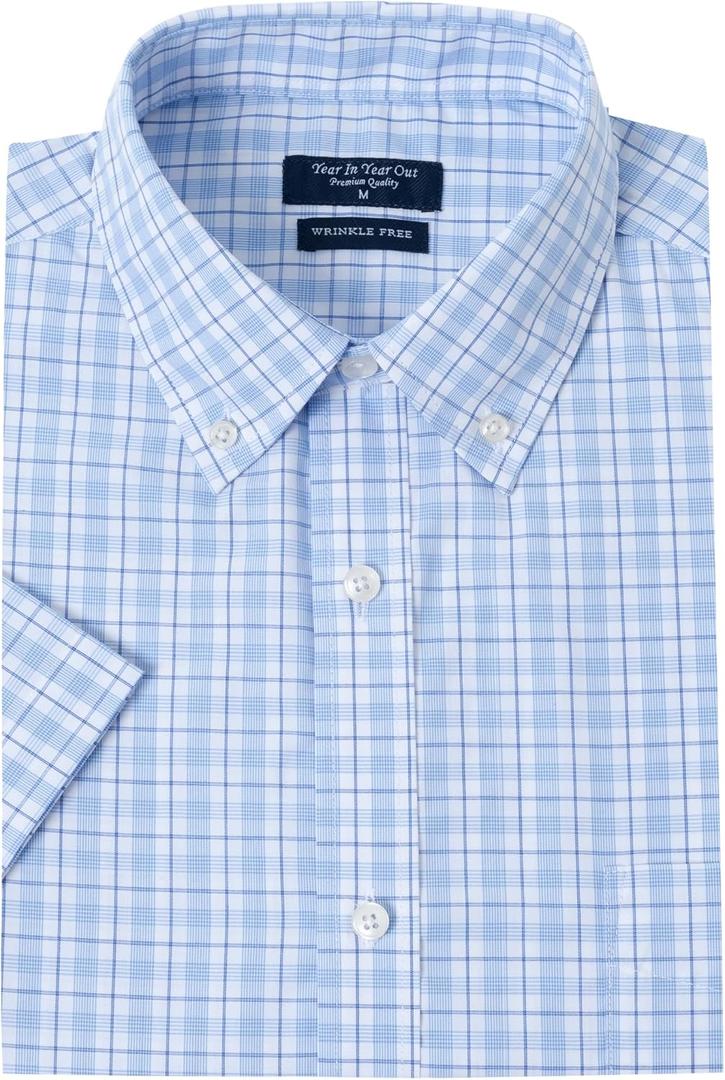 Year In Year Out Wrinkle Free Dress Shirts for Men Regular Fit Short Sleeve Button Down Shirts Business Casual Shirts (Blue)