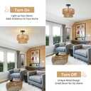 Boho Light Fixtures Ceiling Mount, 3-Light Rattan Chandelier Woven Double Layer, Semi Flush Mount Ceiling Light for Hallway Bedroom Farmhouse Kitchen Entryway Living Room